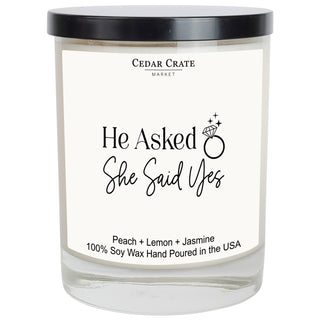 He Asked She Said Yes White Candle