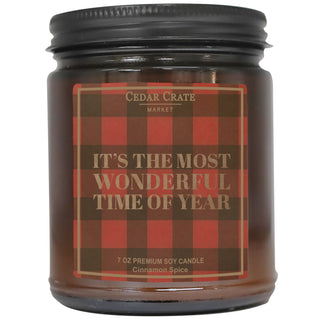 It's The Most Wonderful time Of Year Buffalo Plaid Amber Jar