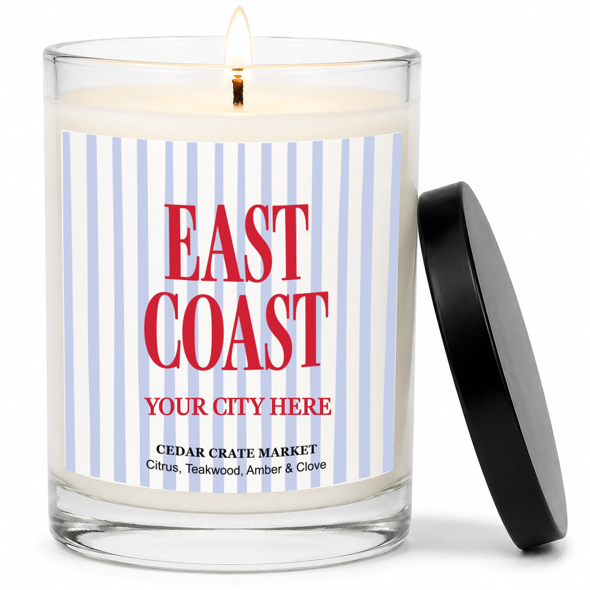 Souvenir Candles - East Coast Stripes Name Drop, MOQ 6