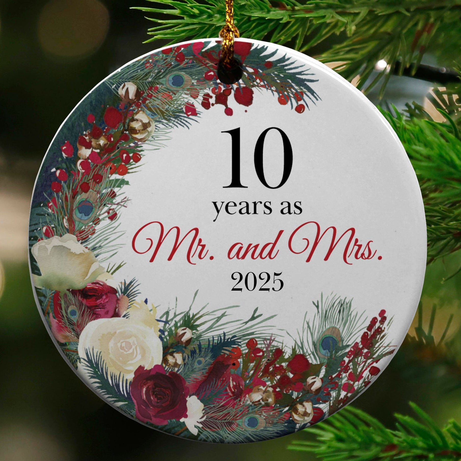 10 Years as Mr. and Mrs. Wreath Ornament