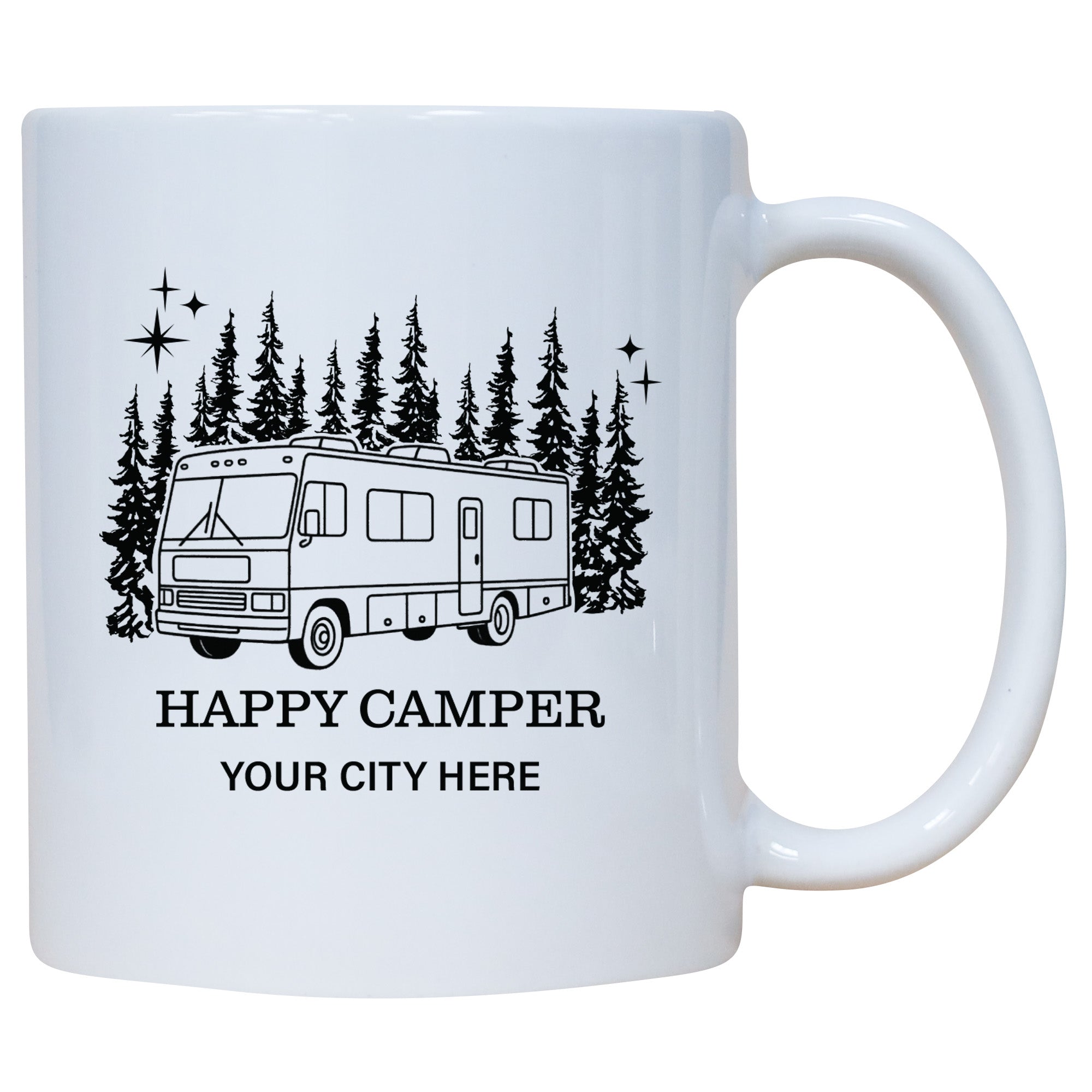 Happy Camper Morohome Forest Name Drop Mug