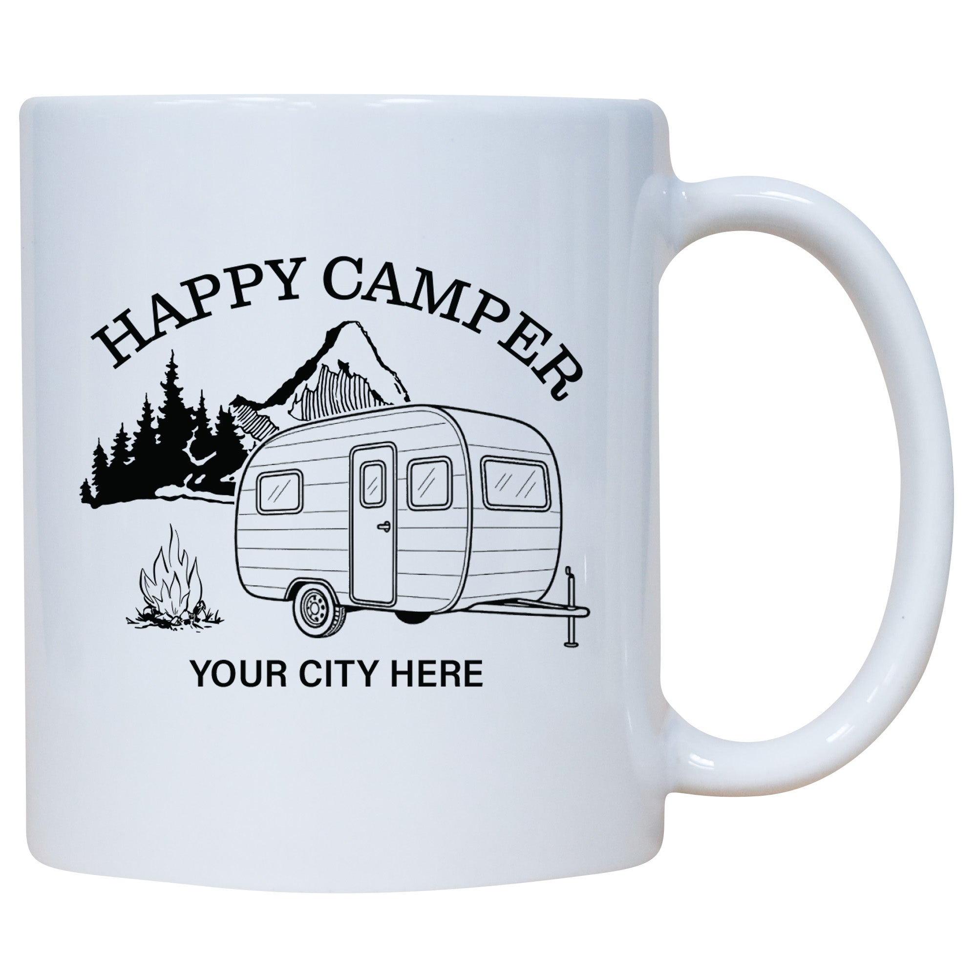 Happy Camper Retro Camper Mountains Name Drop Mug