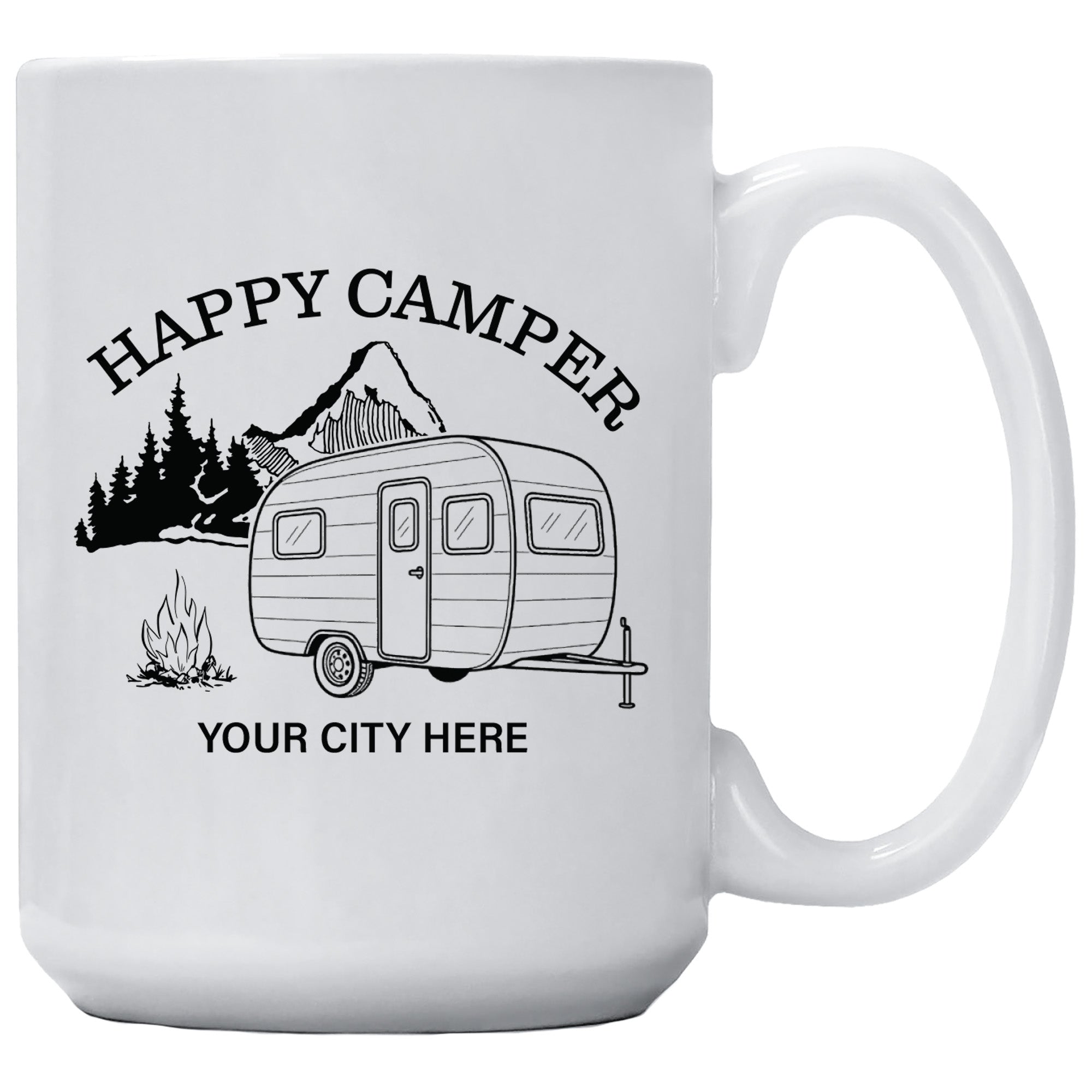 Happy Camper Retro Camper Mountains Name Drop Mug