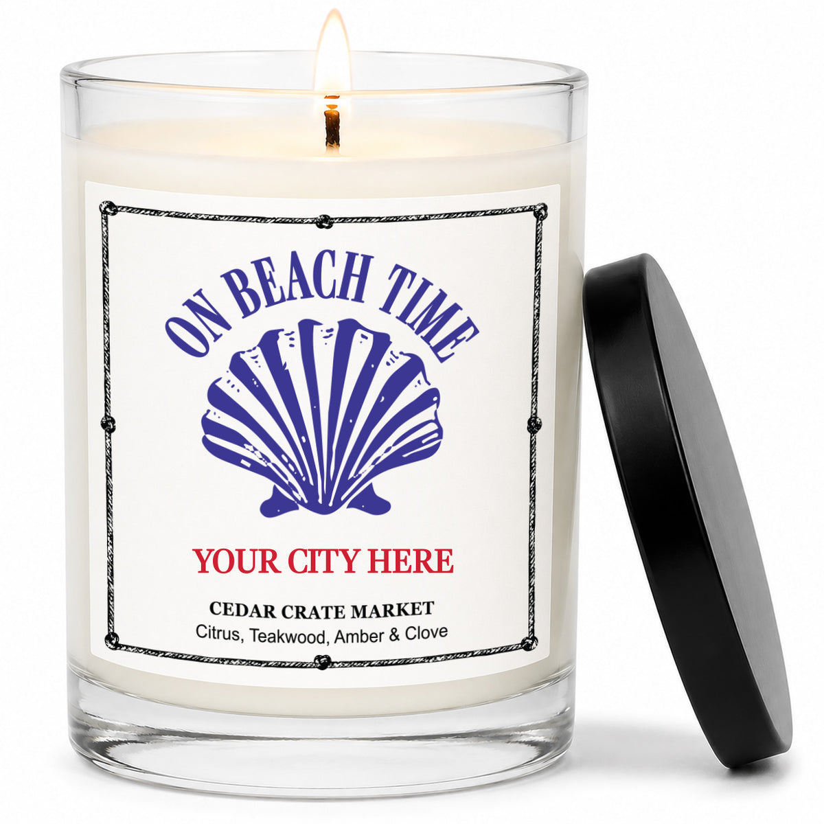 Souvenir Candles - On Beach Time Clam Shell Name Drop