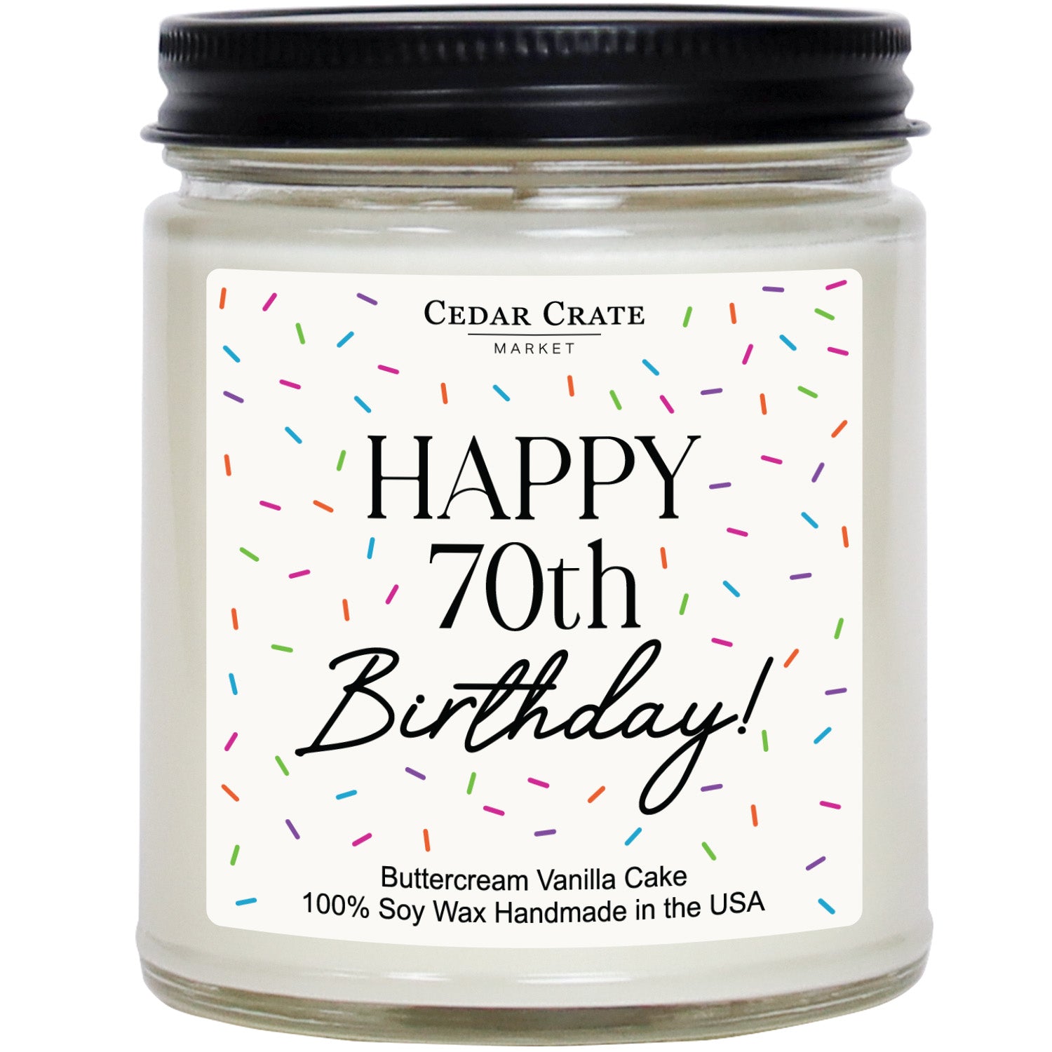 Happy 70th Birthday Sprinkles White Jar