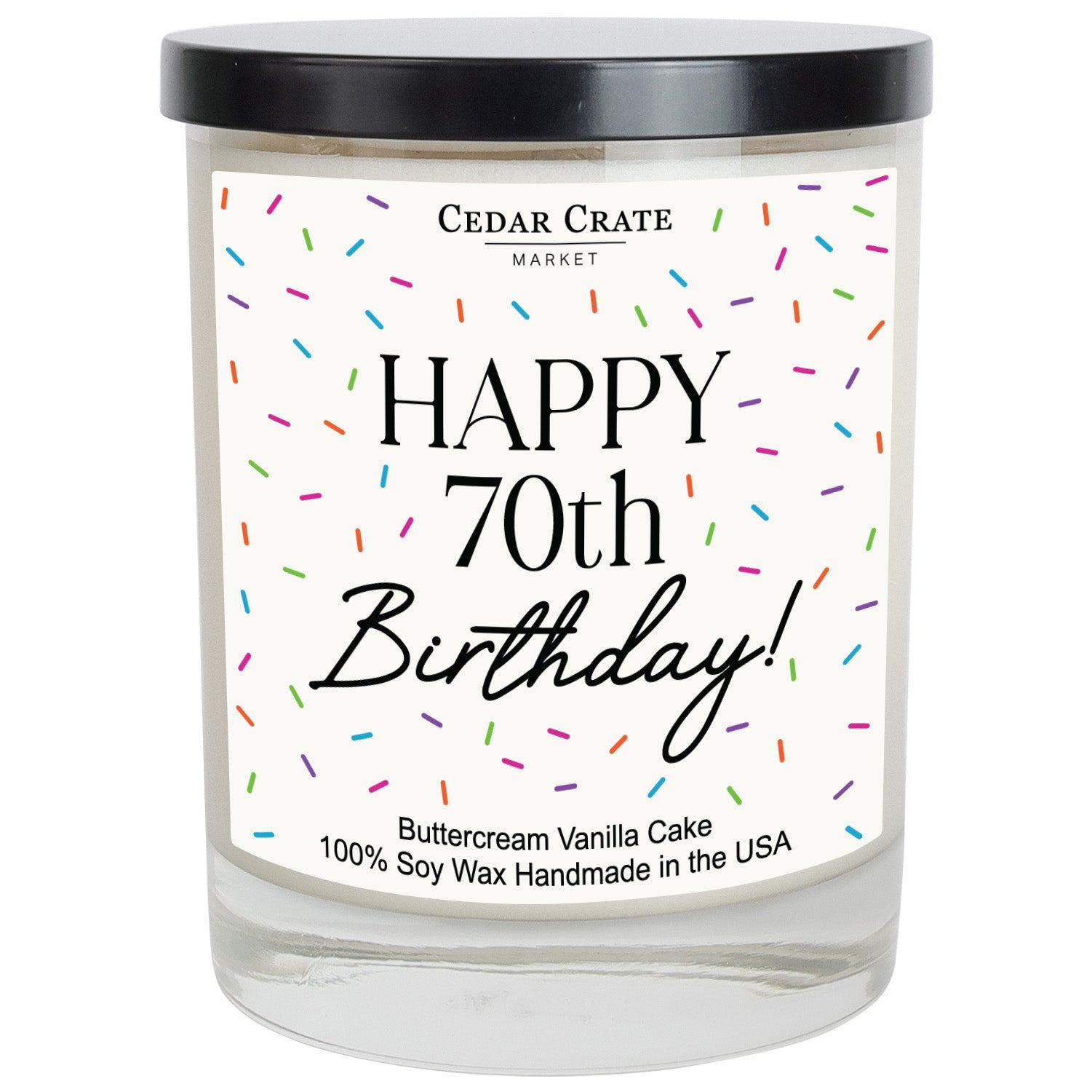 Happy 70th Birthday Sprinkles White Candle