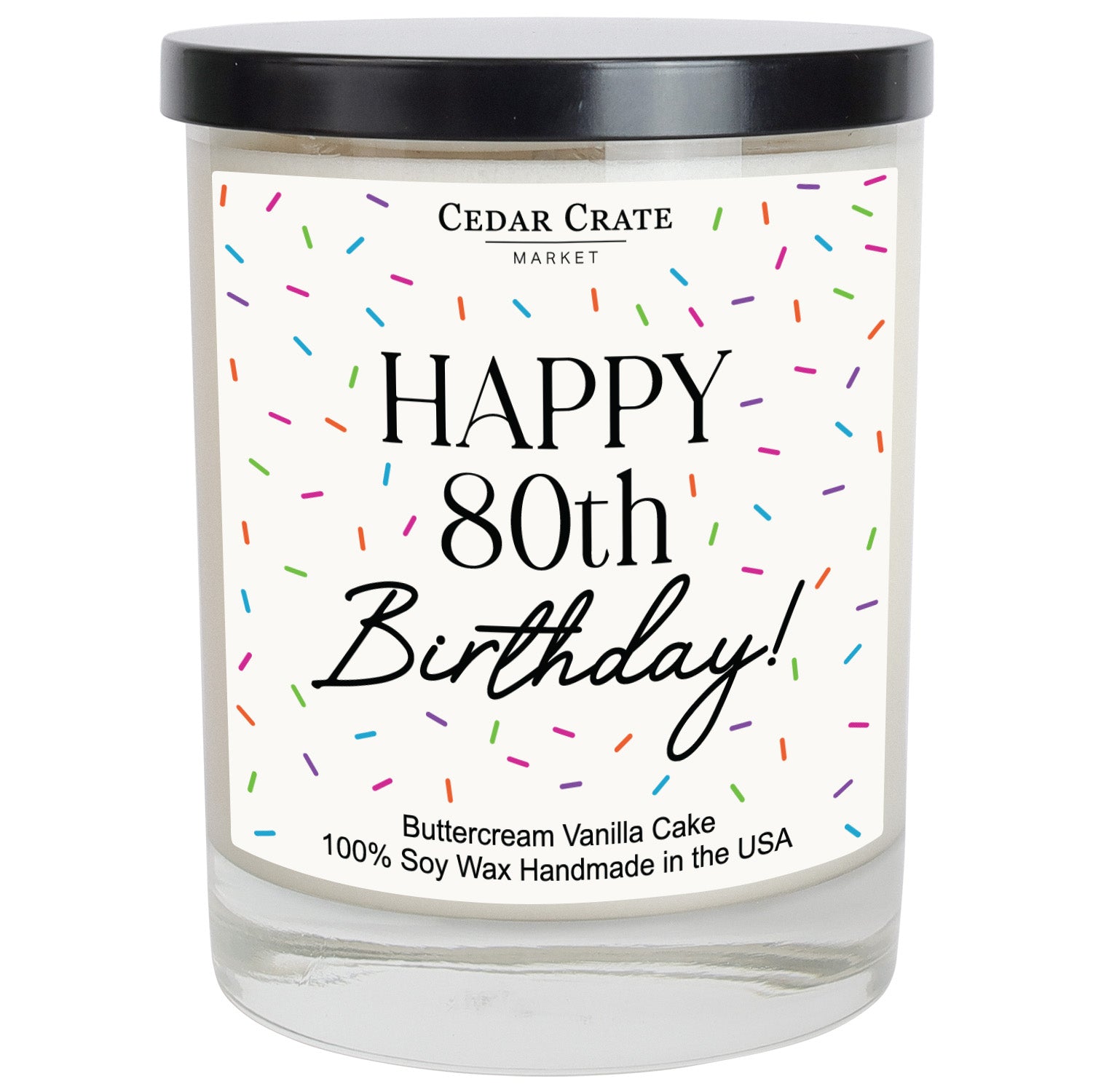 Happy 80th Birthday Sprinkles White Candle