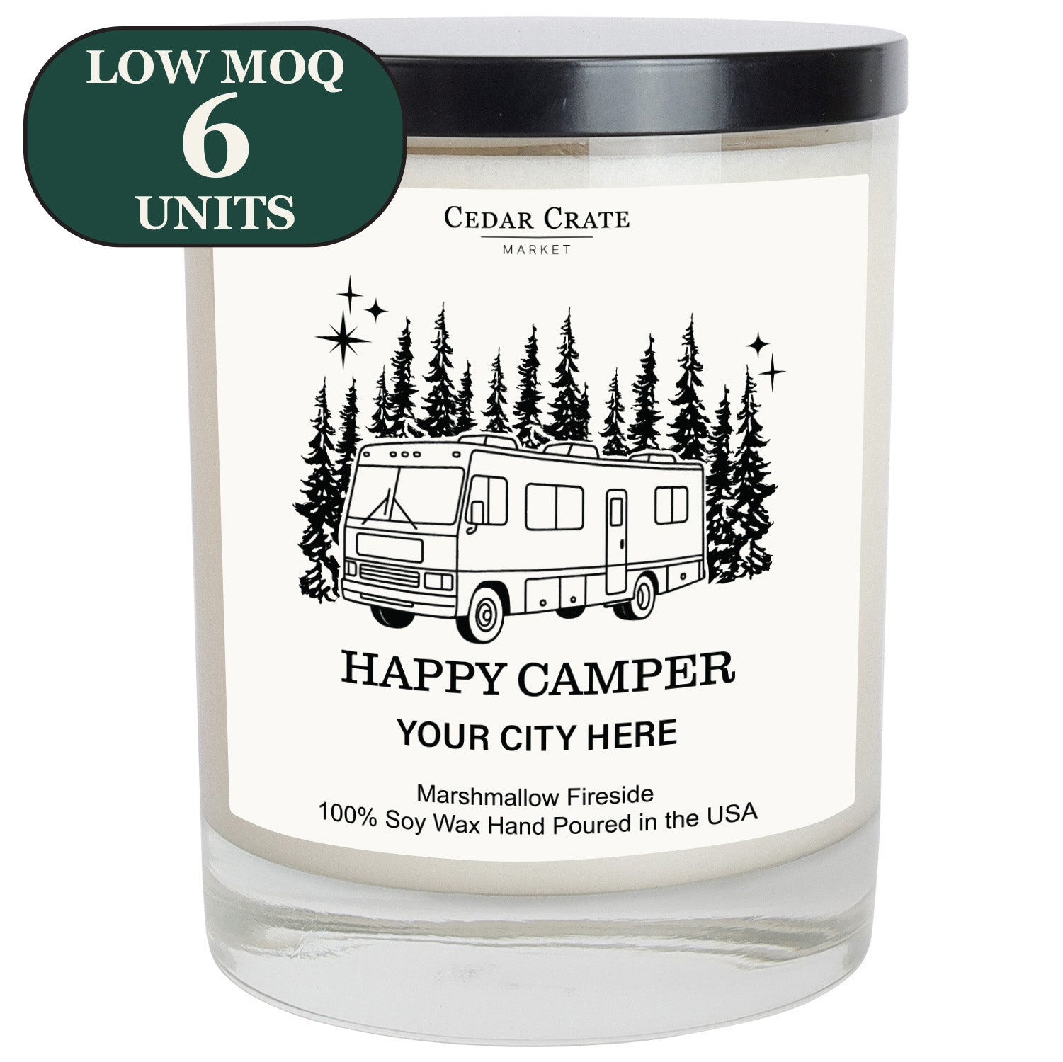 Cedar Crate Market Soy Candle "Name Drop - Happy Camper - Motorhome 6 MOQ" funny gift