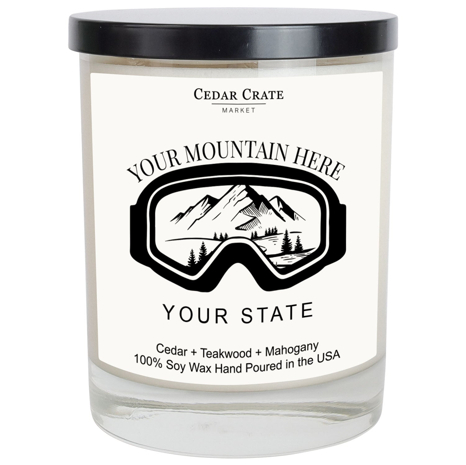 Mountain Ski Goggles Name Drop White Candle