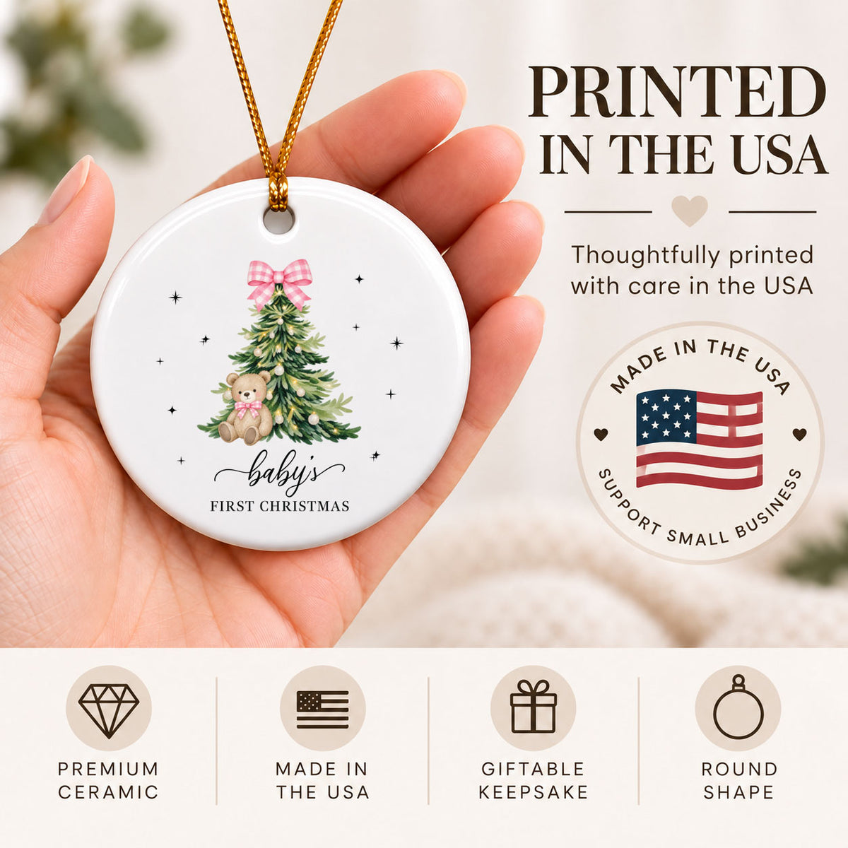 Baby's First Christmas Ornament - Pink Keepsake Heart