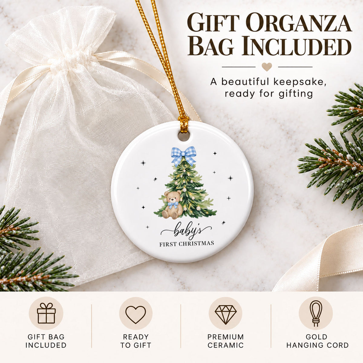 Baby's First Christmas Keepsake Ornament - Blue Heart