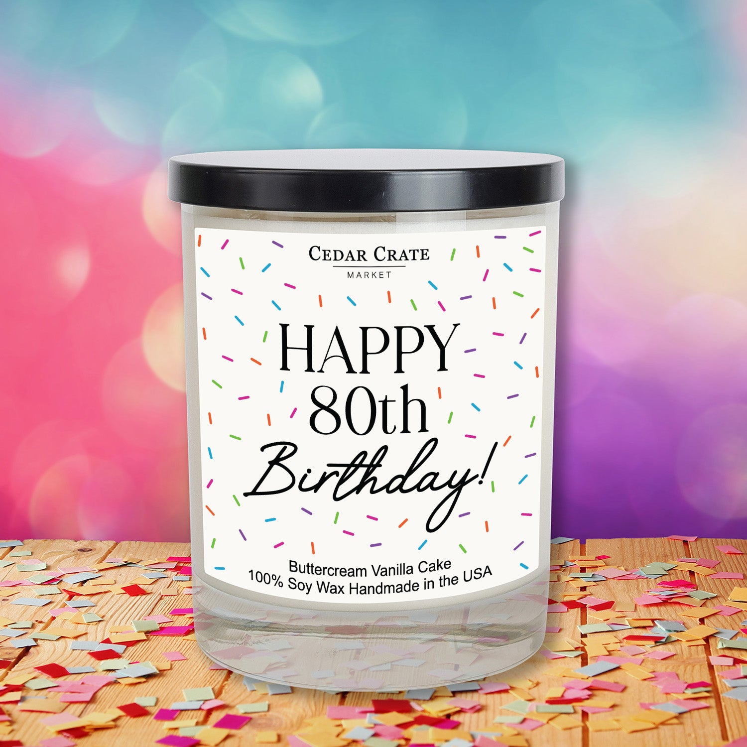 Happy 80th Birthday Sprinkles White Candle