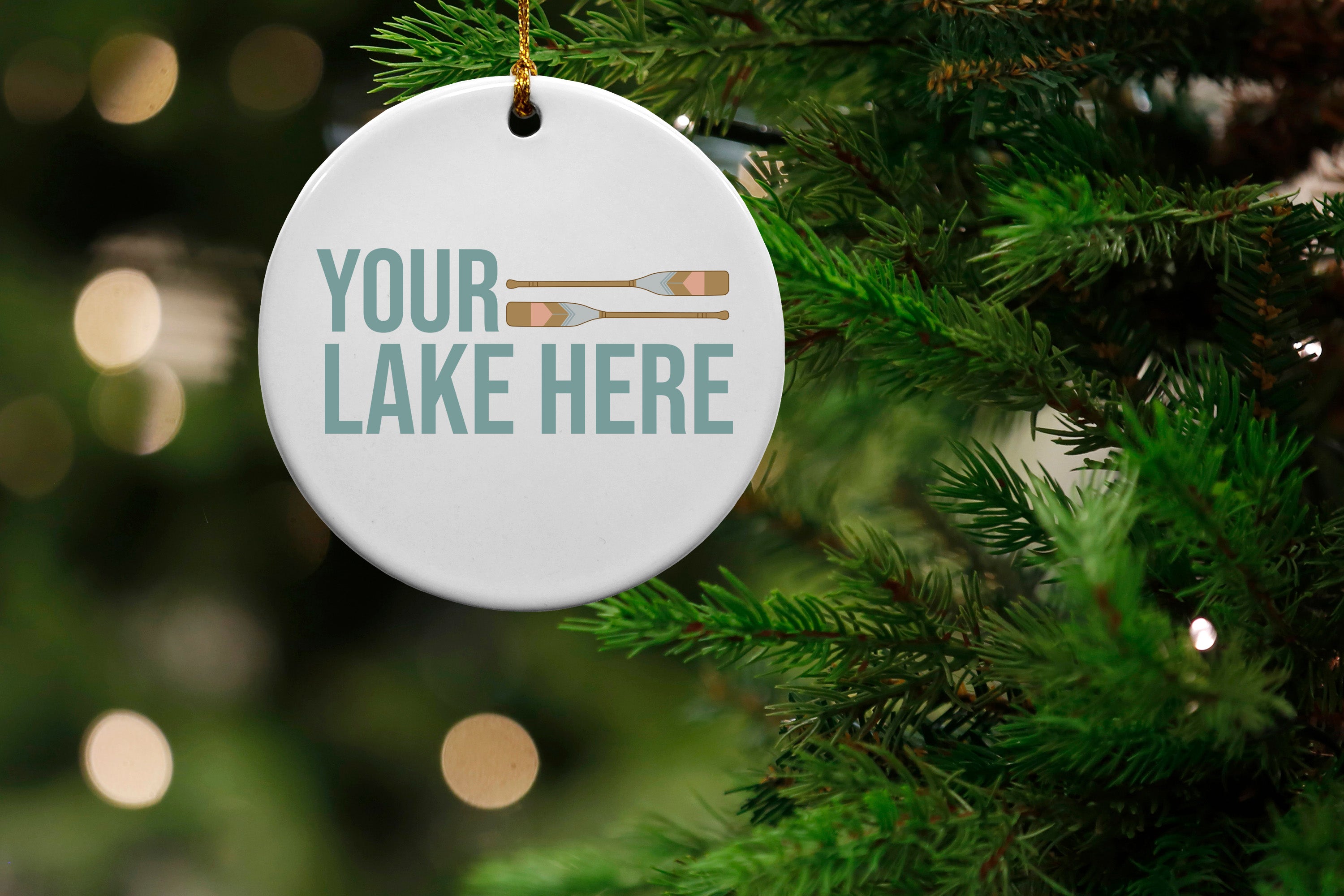 Lake With Paddles Name Drop Ornament - 6 Pack