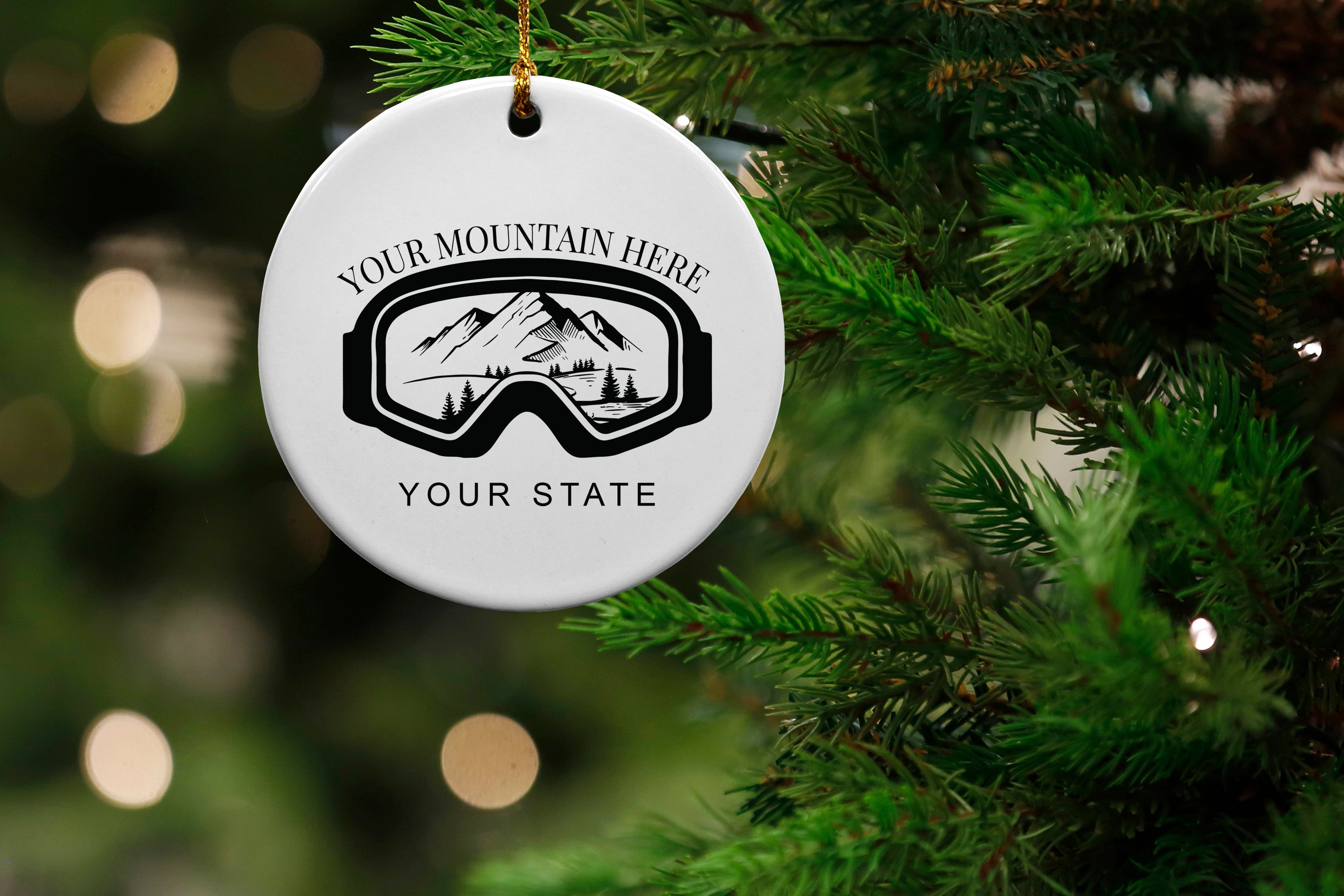 Mountain Ski Goggles Name Drop Ornament - 6 Pack