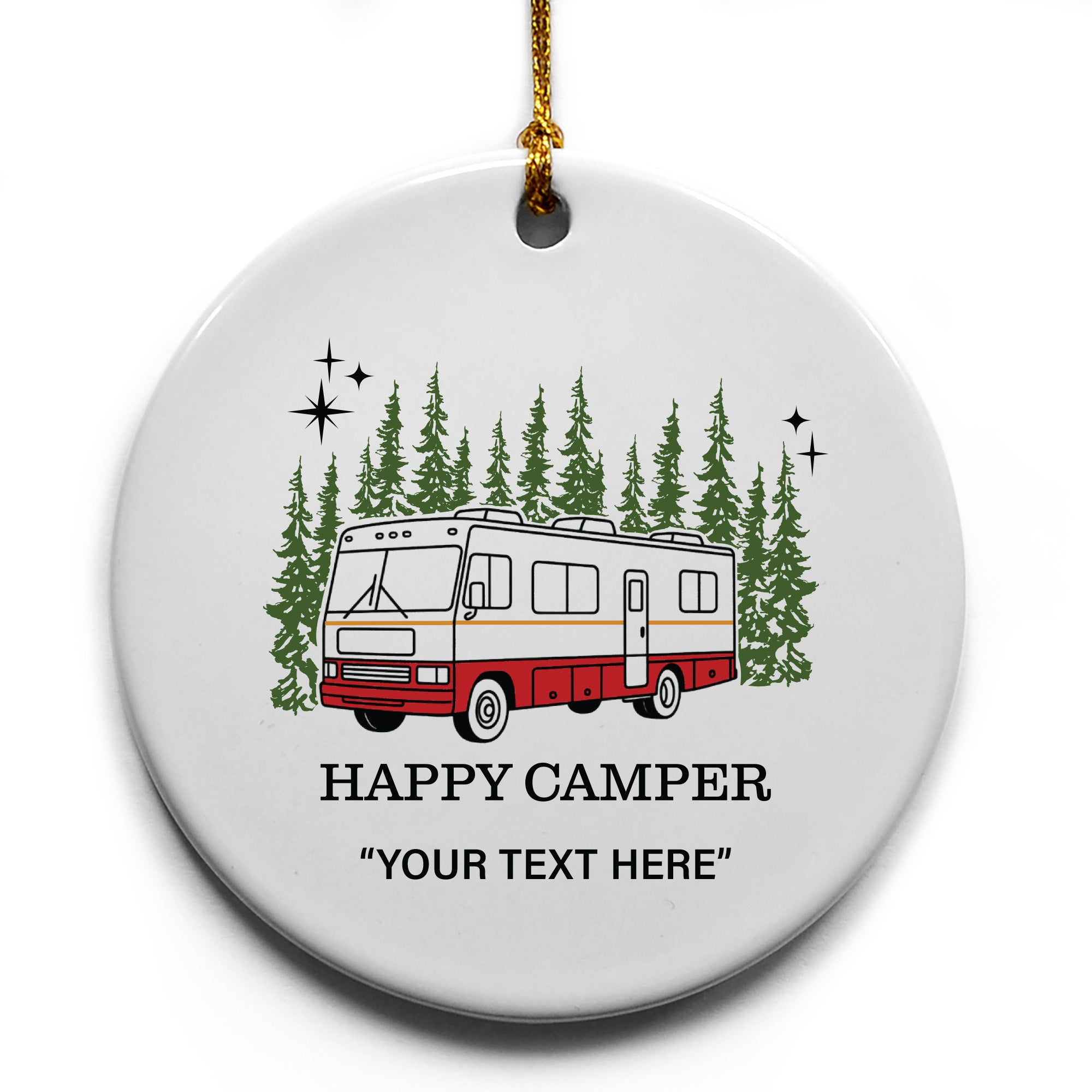 Happy Camper Motorhome Forest Name Drop Ornament - 6 Pack