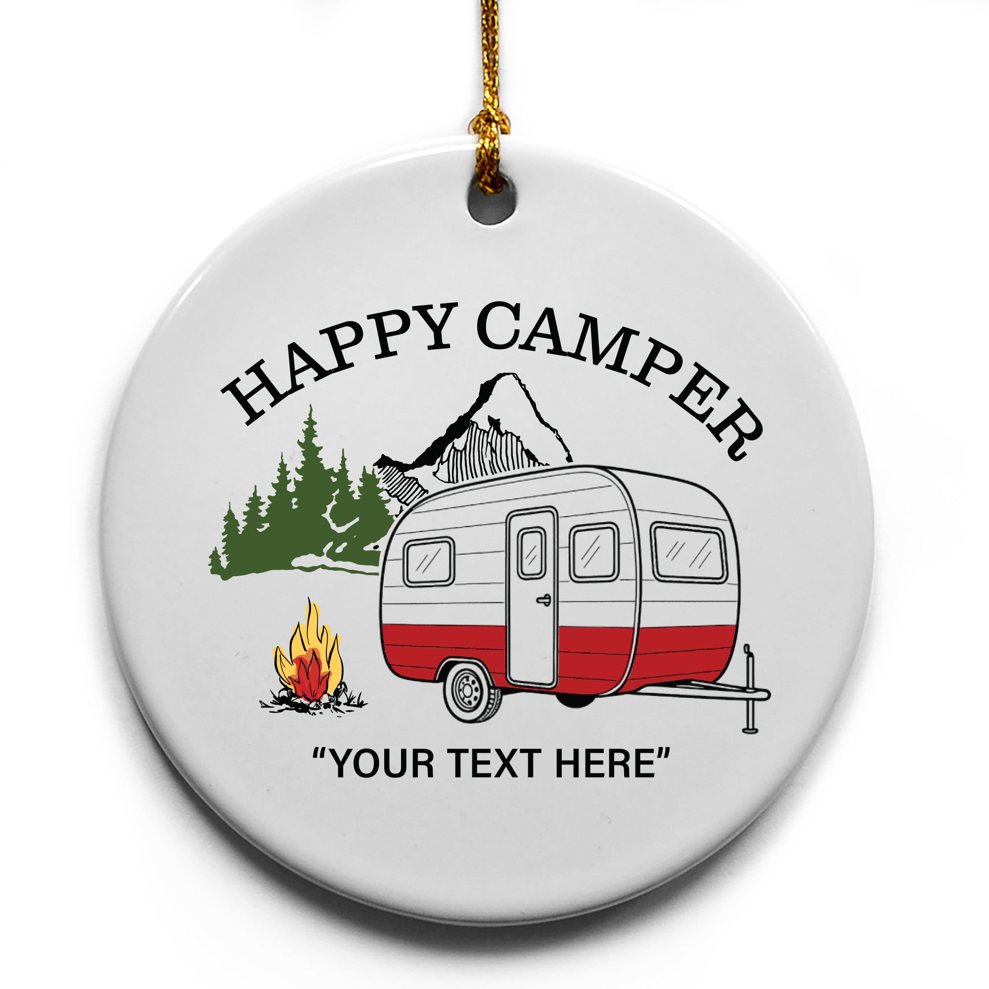 Happy Camper Retro Camper Mountain Name Drop Ornament - 6 Pack