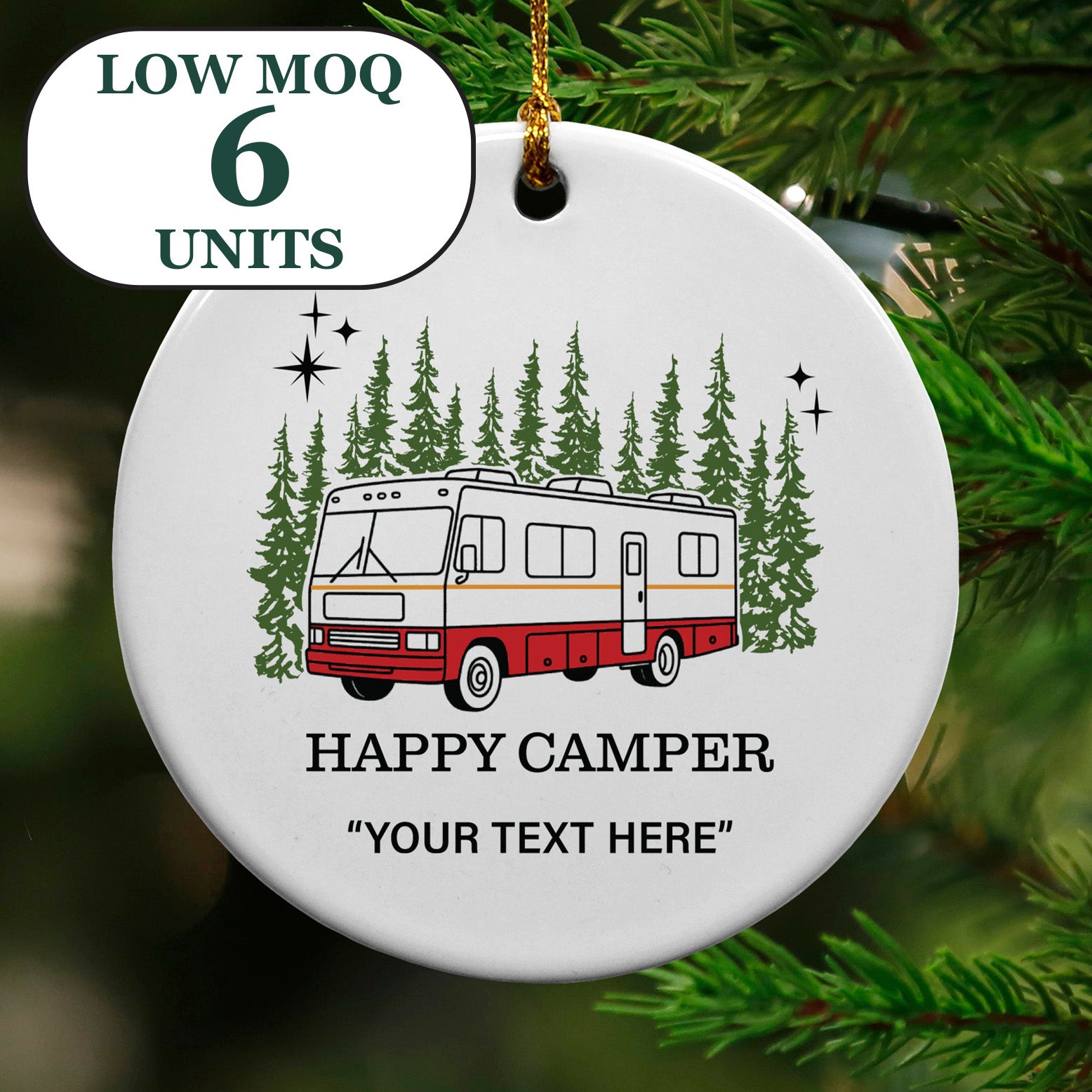 Cedar Crate Market Keepsake Ornament "Custom Name Drop - Happy Camper Motorhome" funny gift