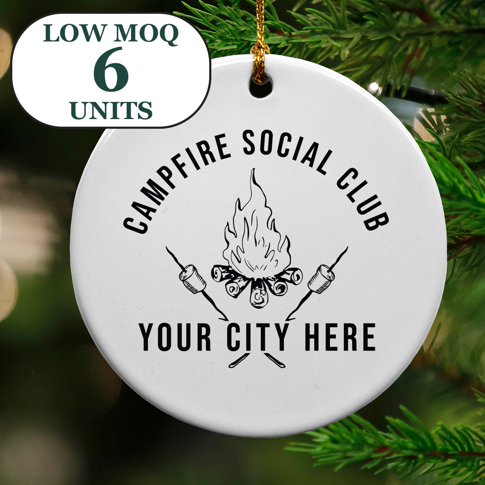 Cedar Crate Market Keepsake Ornament "Custom Name Drop Ornament Campfire Social Club" funny gift
