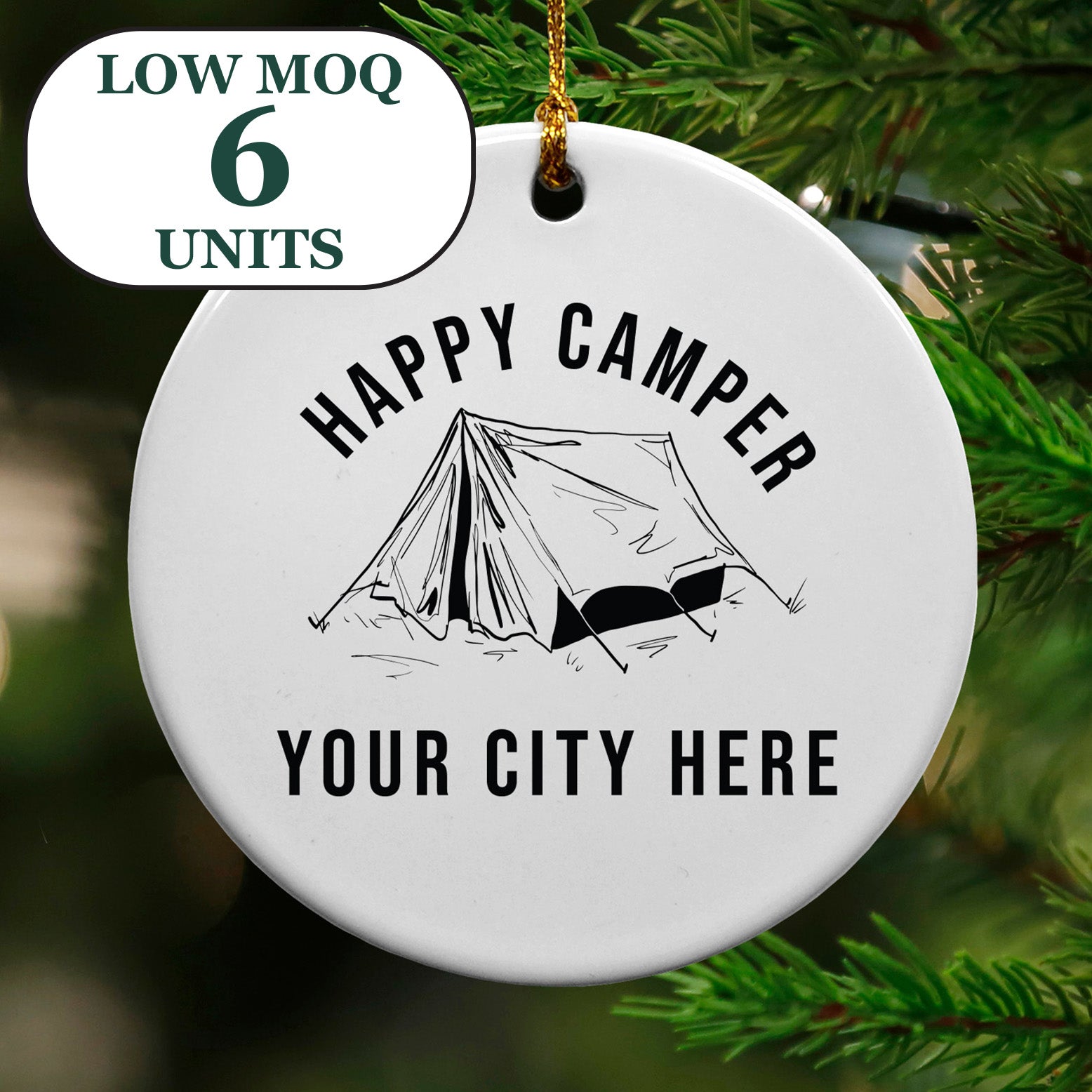 Cedar Crate Market Keepsake Ornament "Happy Camper" funny gift