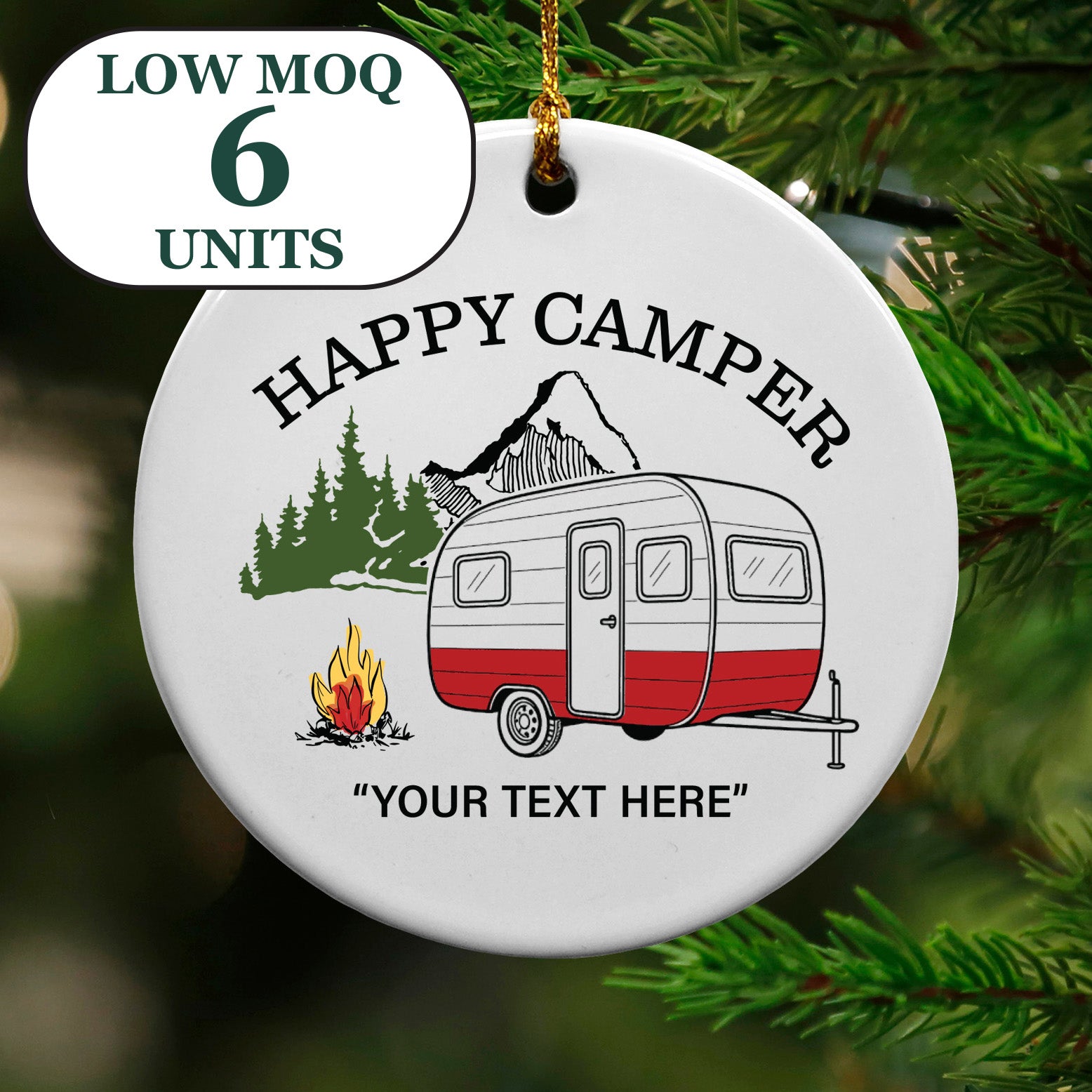 Cedar Crate Market Keepsake Ornament "Custom NameDrop Ornament Happy Camper Retro Camper Mountain" funny gift