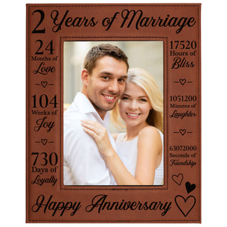 2nd Anniversary Counting The Minutes Vegan Leather Photo Frame