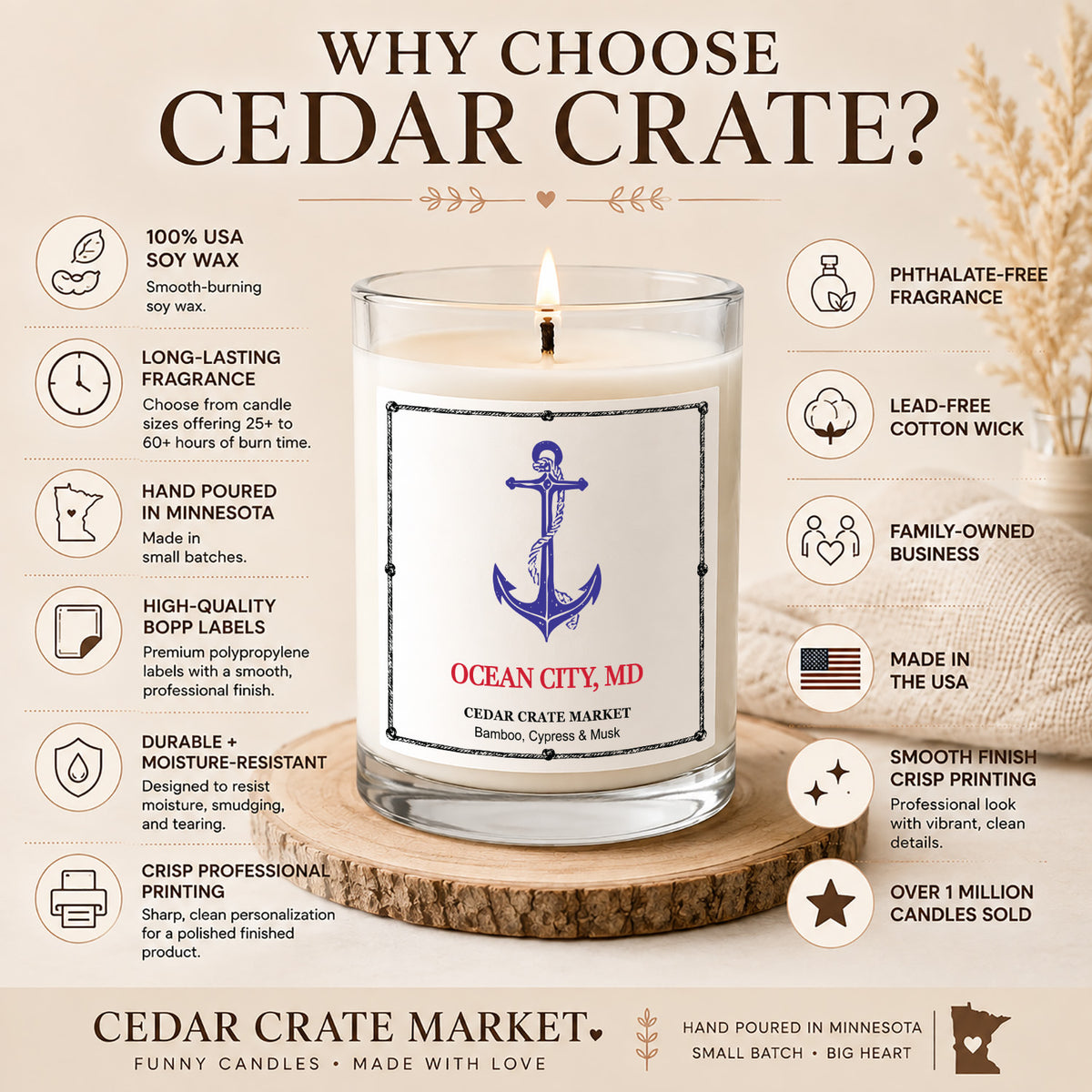Souvenir Scented Candles - Anchor Name Drop, Low MOQ 6
