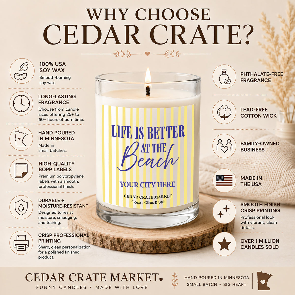 Souvenir Soy Candles - Life Is Better At The Beach Name Drop