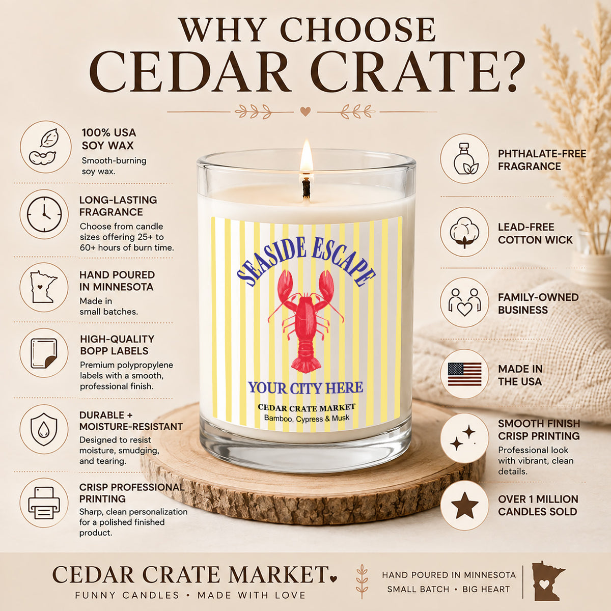 Souvenir Gift Candles - Seaside Escape Lobster Name Drop