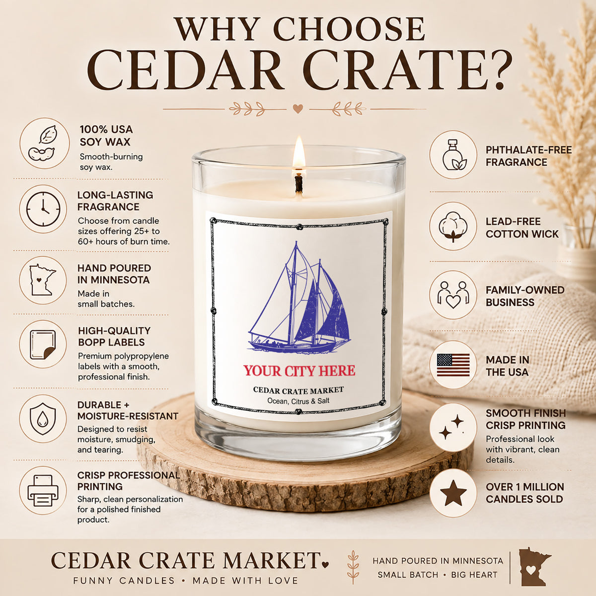 Souvenir Soy Candles - Sailboat Name Drop, Low MOQ 6