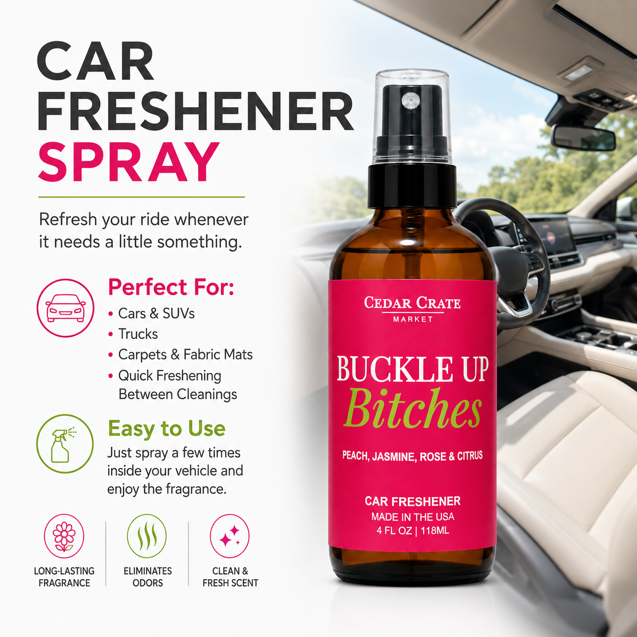 Car Freshies - Buckle Up Bitches 4 oz Velvet Peach Spray