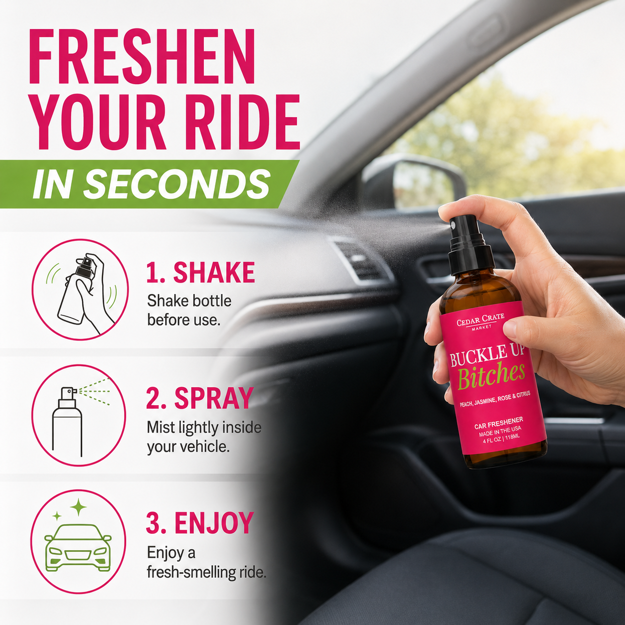 Car Freshies - Buckle Up Bitches 4 oz Velvet Peach Spray