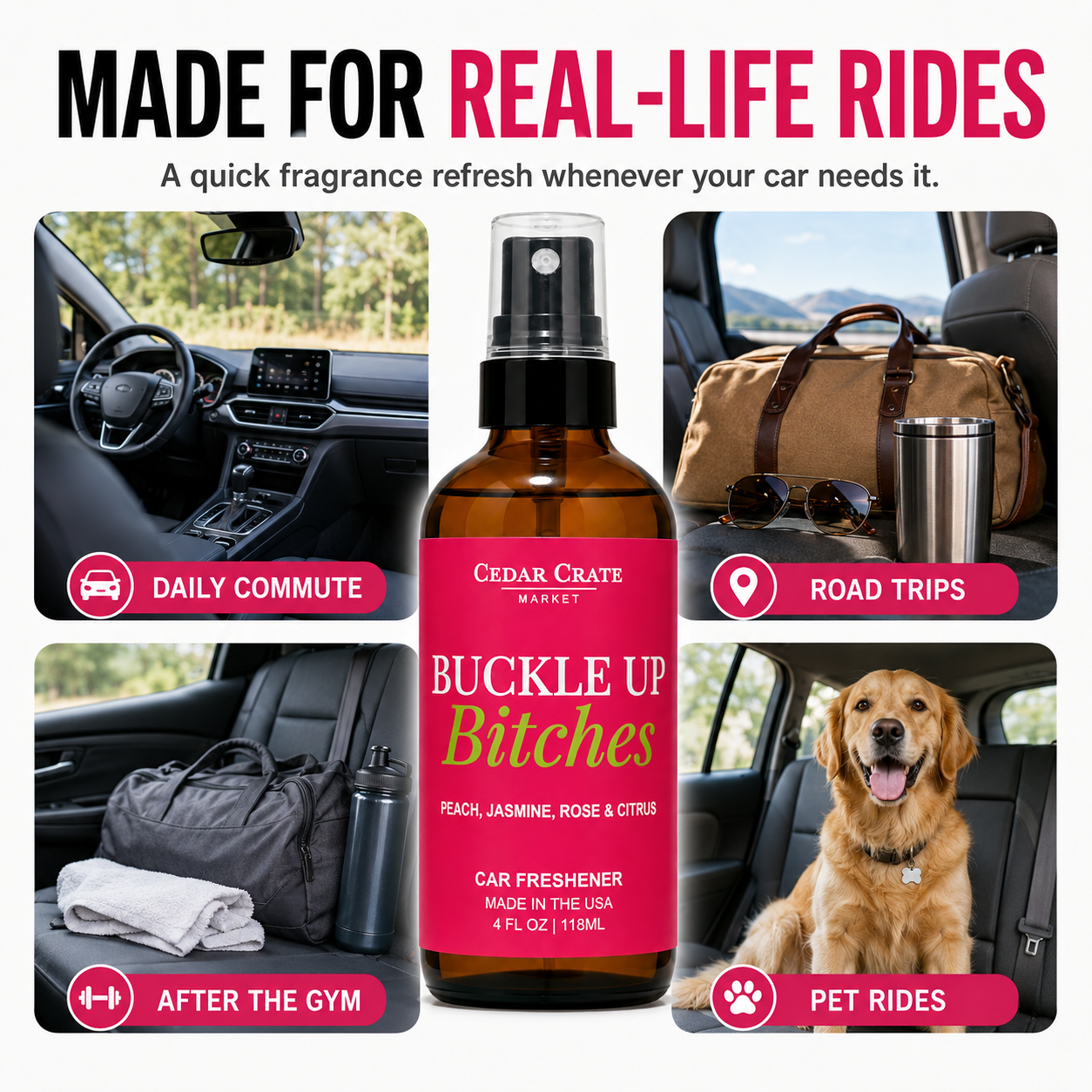 Car Freshies - Buckle Up Bitches 4 oz Velvet Peach Spray