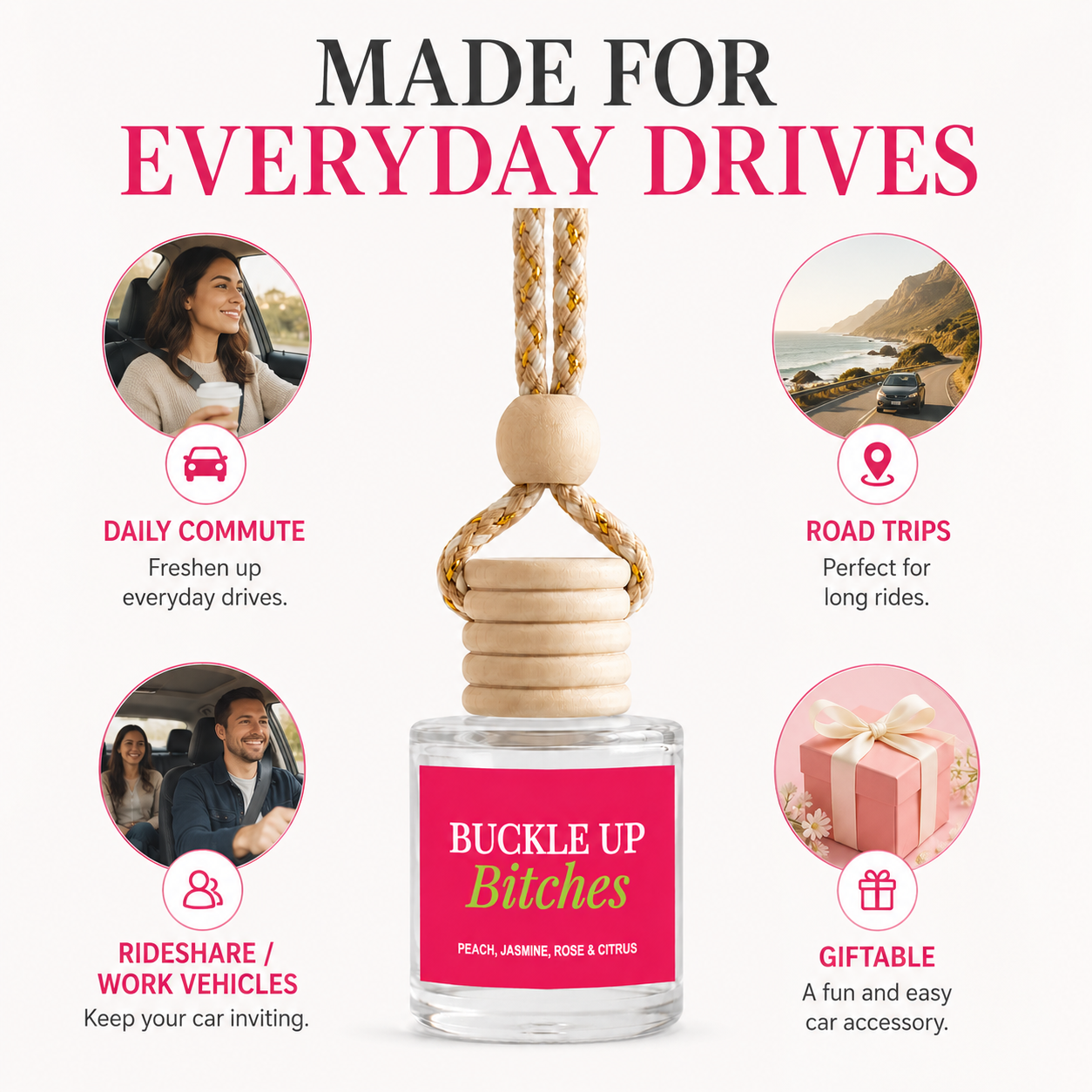 Car Diffuser - Buckle Up Bitches Hanging Velvet Peach Oil