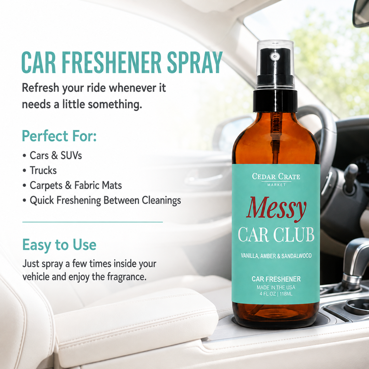 Car Freshies - Messy Car Club Amber Vanilla Woods Spray