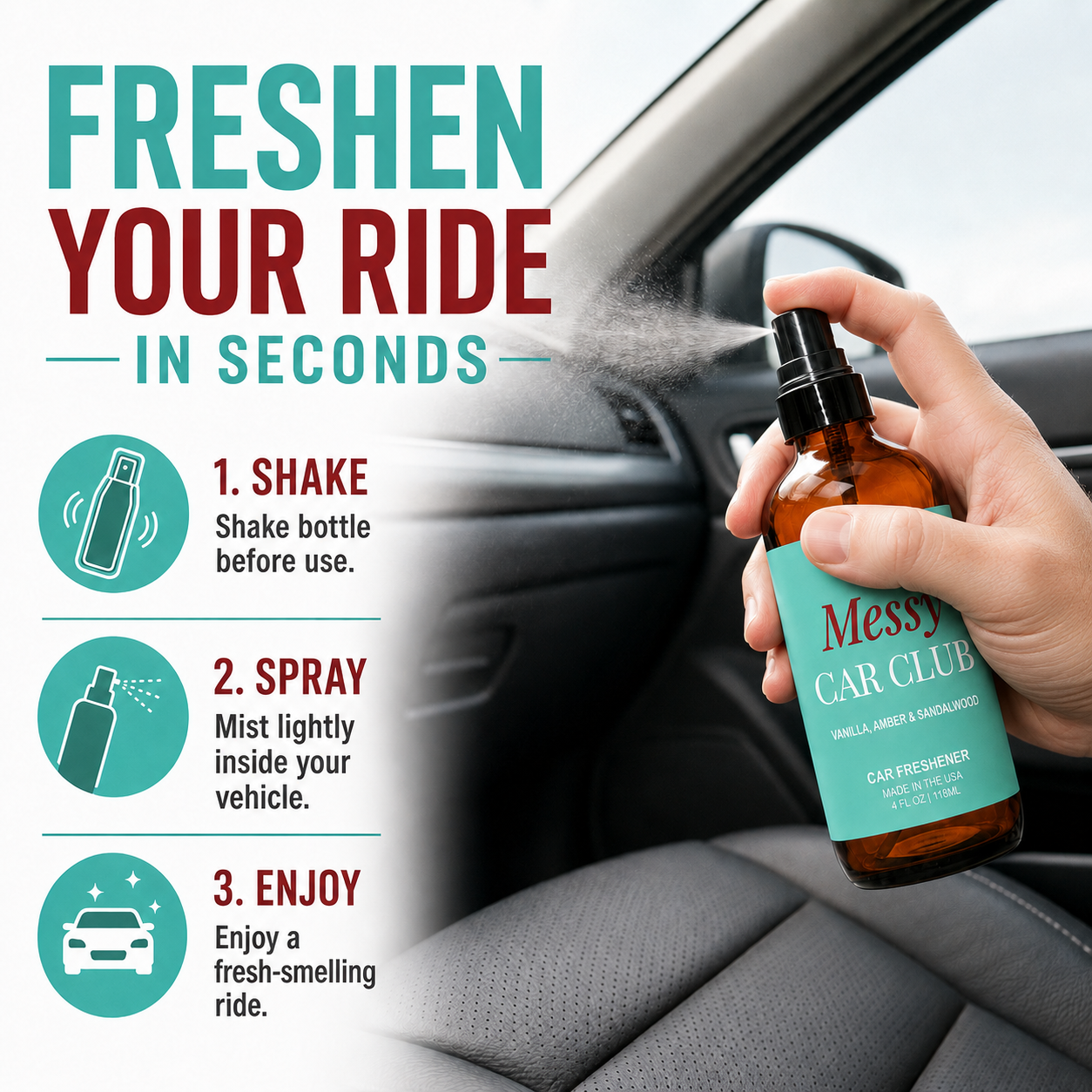 Car Freshies - Messy Car Club Amber Vanilla Woods Spray