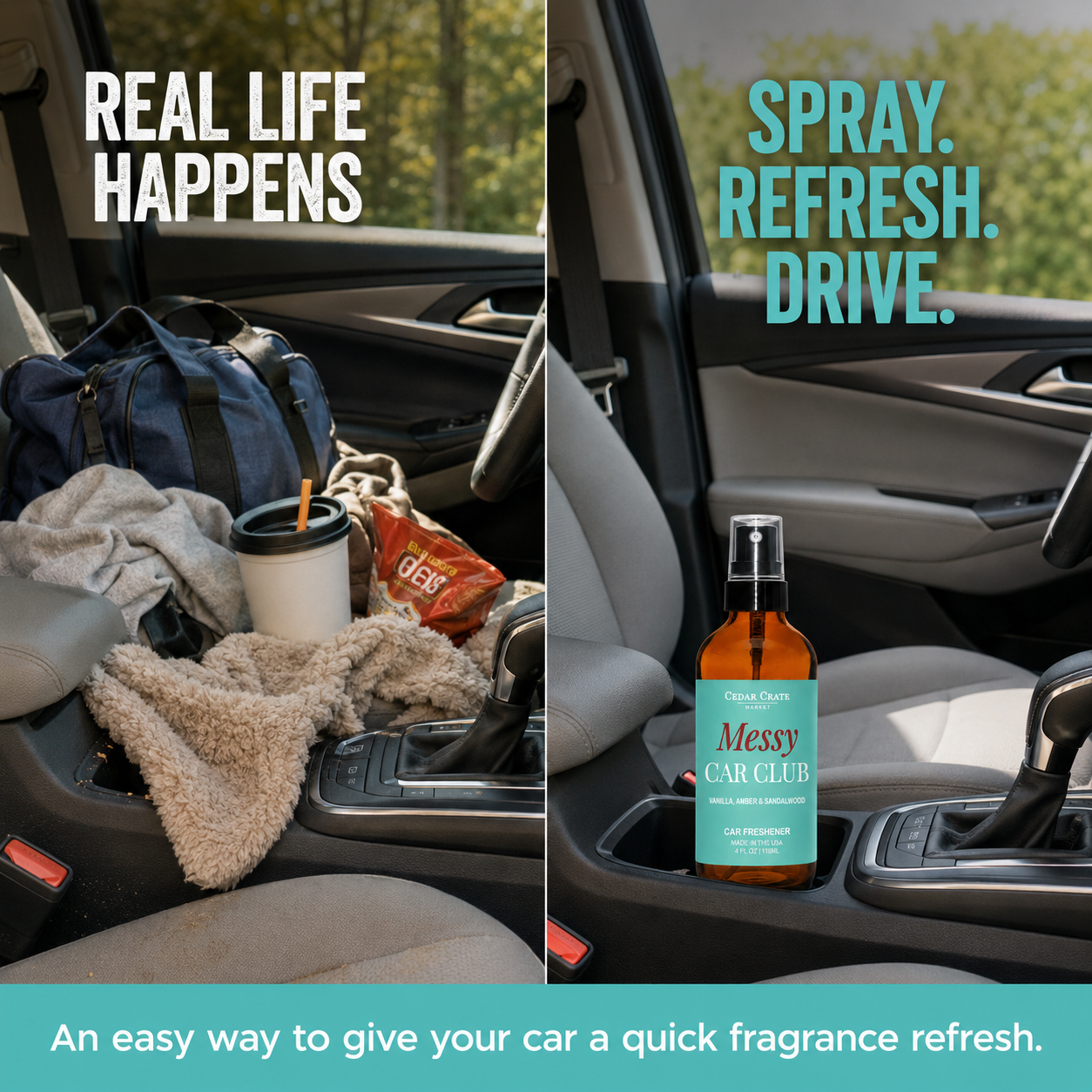 Car Freshies - Messy Car Club Amber Vanilla Woods Spray