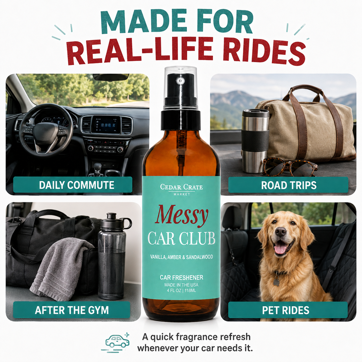 Car Freshies - Messy Car Club Amber Vanilla Woods Spray