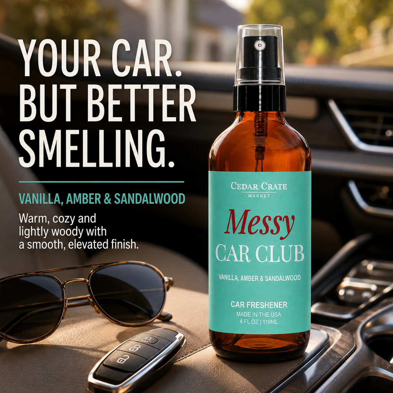 Car Freshies - Messy Car Club Amber Vanilla Woods Spray