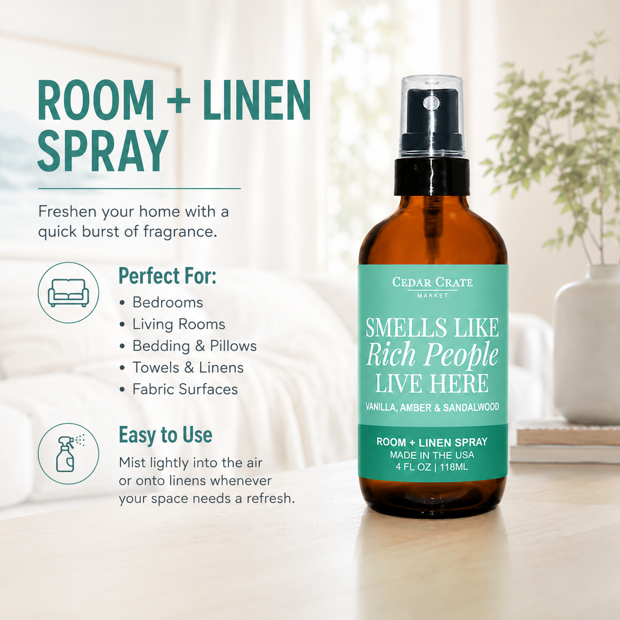 Funny Room Spray - Smells Like Rich People Live Here 4 oz