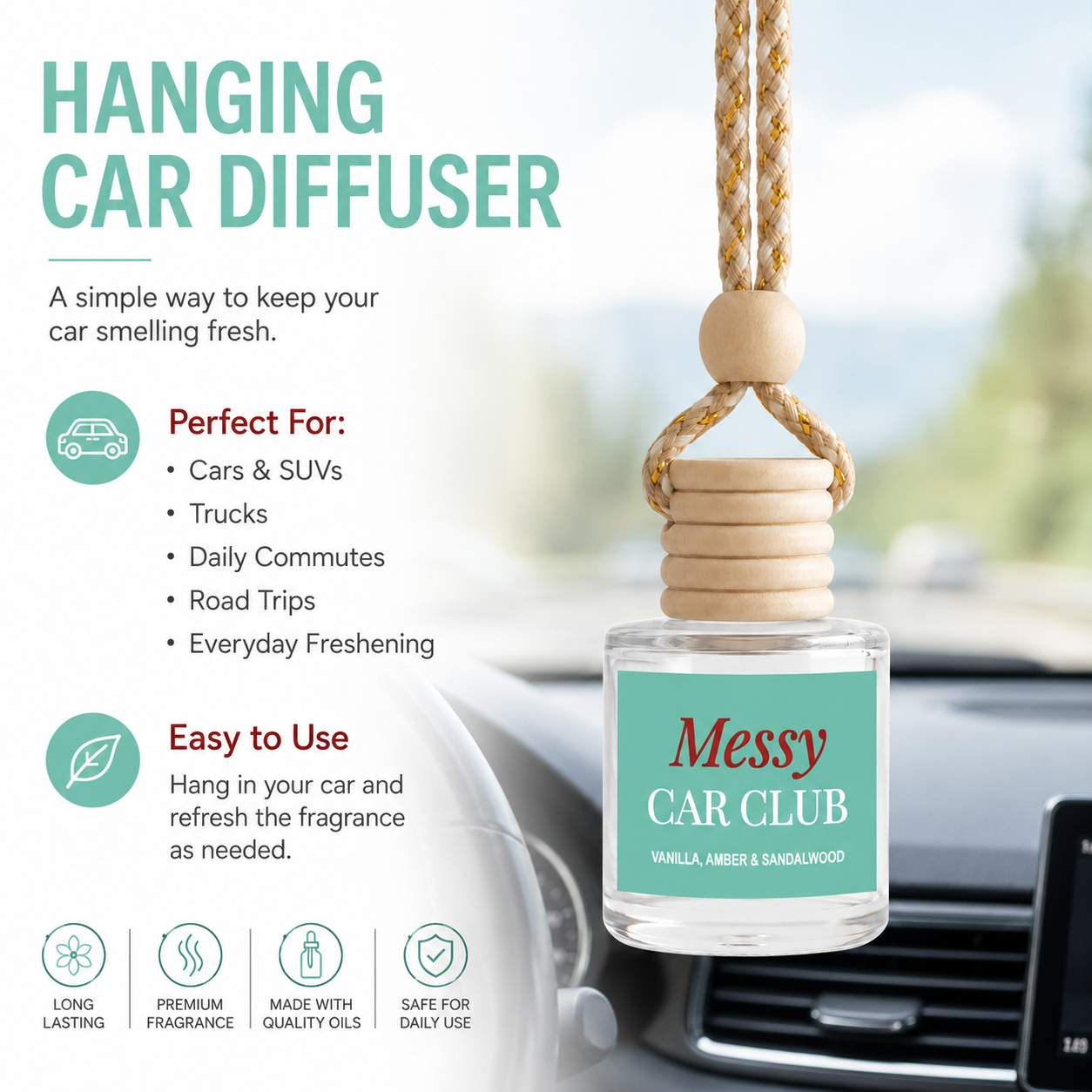 Car Diffuser - Messy Car Club Amber Vanilla Woods 8 ml Oil