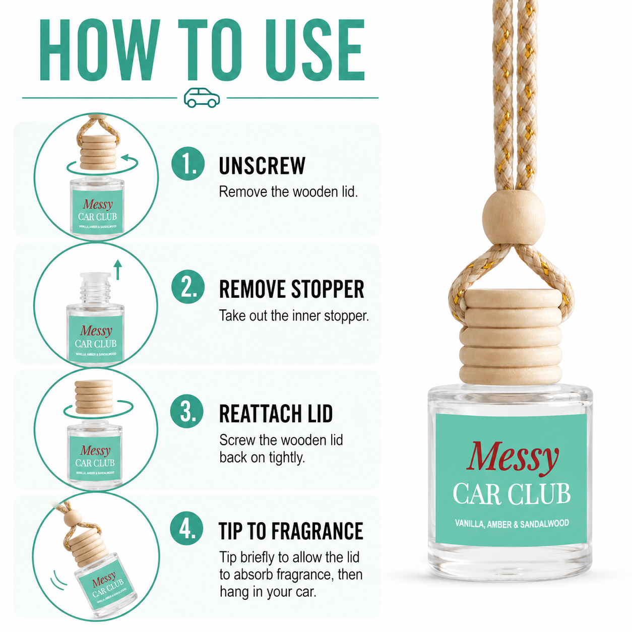 Car Diffuser - Messy Car Club Amber Vanilla Woods 8 ml Oil
