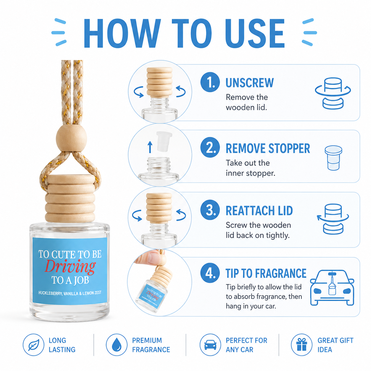 Car Diffuser - Too Cute To Be Driving To A Job Huckleberry