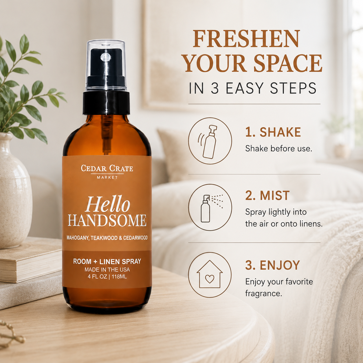 Funny Room Spray - Hello Handsome Linen Mist Rustic Mahogany