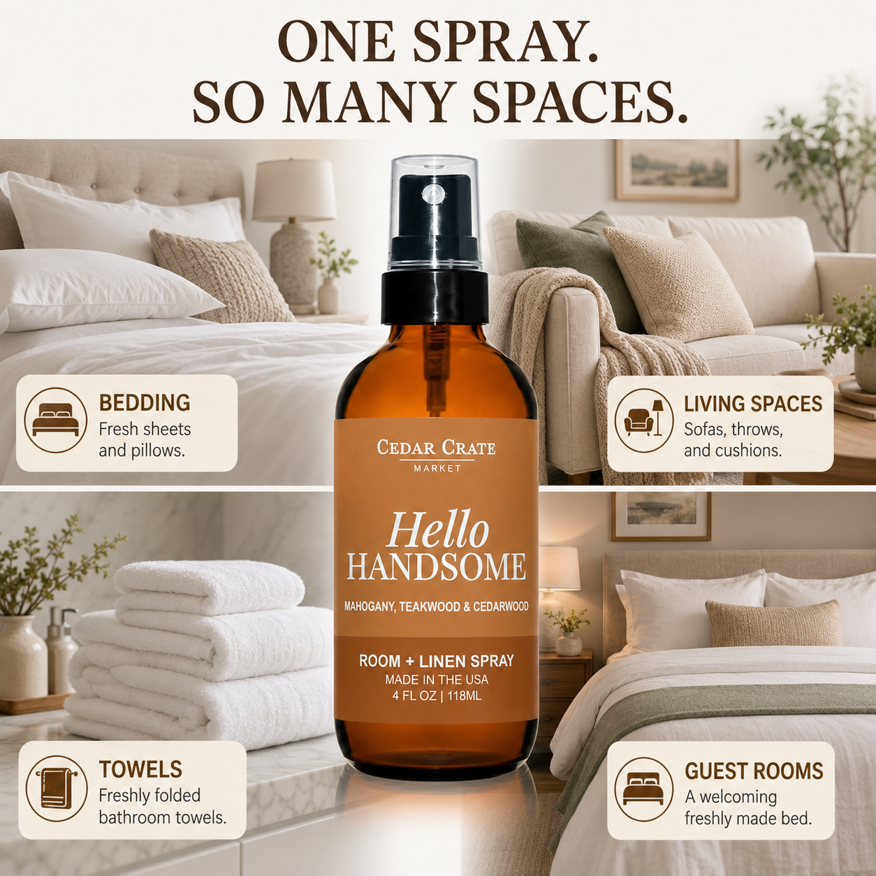 Funny Room Spray - Hello Handsome Linen Mist Rustic Mahogany