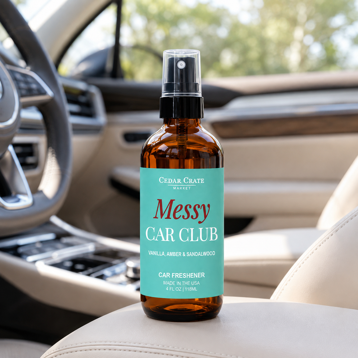 Car Freshies - Messy Car Club Amber Vanilla Woods Spray