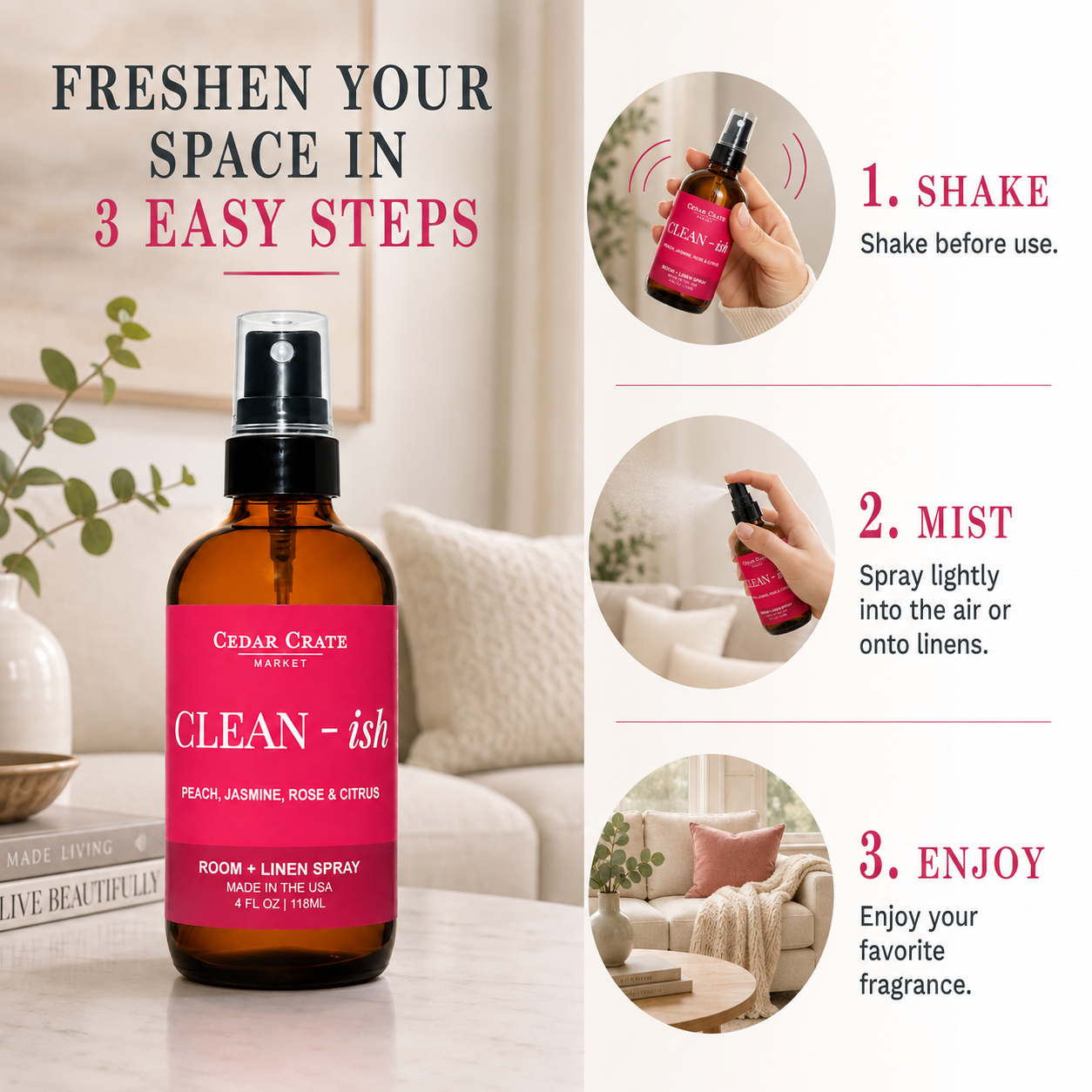 Funny Room Spray - Clean - ish Velvet Peach 4 oz Home Mist