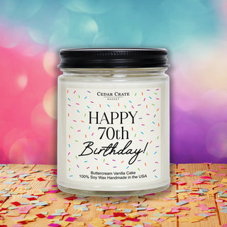 Happy 70th Birthday Sprinkles White Jar