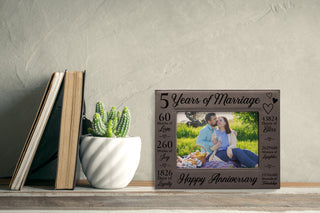 5th Anniversary Counting The Minutes Vegan Leather Photo Frame