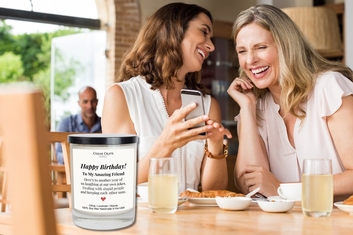 Happy Birthday To My Amazing Friend White Candle