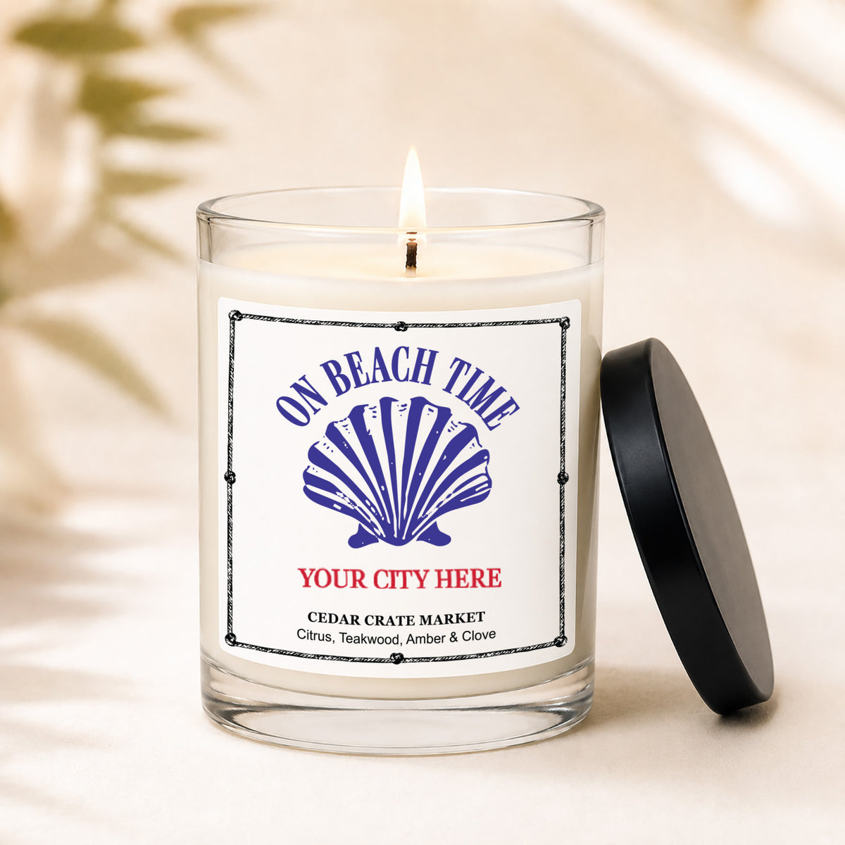 Souvenir Candles - On Beach Time Clam Shell Name Drop